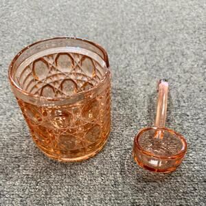 vintage Indiana Glass Windsor pattern jam jar and spoon set depression glass